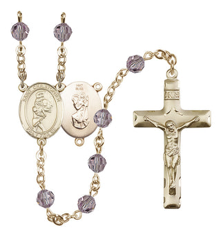 14 Karat Gold 6mm Austrian Crystal Saint Christopher/Softball Rosary in Light Amethyst