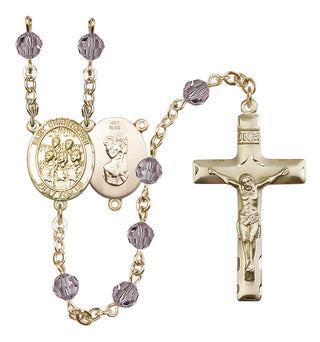 14 Karat Gold 6mm Austrian Crystal Saint Christopher / Choir Rosary in Light Amethyst