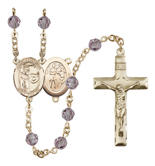 14 Karat Gold 6mm Austrian Crystal Saint Sebastian / Golf Rosary in Light Amethyst