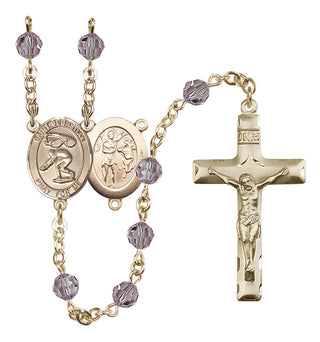 14 Karat Gold 6mm Austrian Crystal Saint Sebastian/Swimming Rosary in Light Amethyst