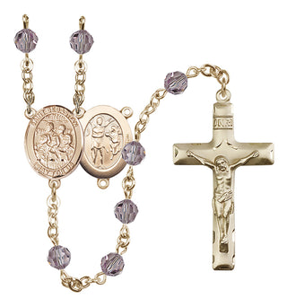 14 Karat Gold 6mm Austrian Crystal Saint Sebastian / Choir Rosary in Light Amethyst