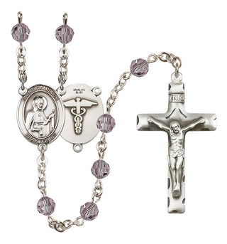 Sterling Silver 6mm Austrian Crystal Saint Camillus of Lellis / Nurse Rosary in Light Amethyst