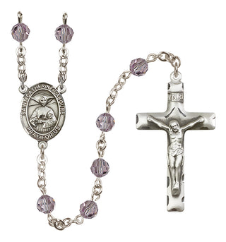 Sterling Silver 6mm Austrian Crystal Saint Catherine Laboure Rosary in Light Amethyst