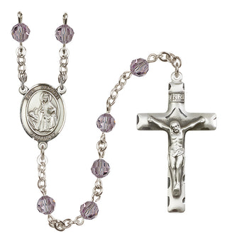 Sterling Silver 6mm Austrian Crystal Saint Dymphna Rosary in Light Amethyst