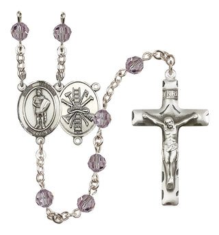Sterling Silver 6mm Austrian Crystal Saint Florian/Firefighter Rosary in Light Amethyst