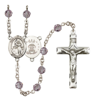 Sterling Silver 6mm Austrian Crystal Saint Joan of Arc / Air Force Rosary in Light Amethyst