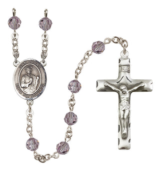 Sterling Silver 6mm Austrian Crystal San Judas Rosary in Light Amethyst