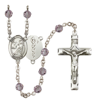 Sterling Silver 6mm Austrian Crystal Saint Luke the Apostle / Doctor Rosary in Light Amethyst