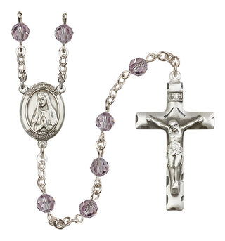 Sterling Silver 6mm Austrian Crystal Saint Martha Rosary in Light Amethyst