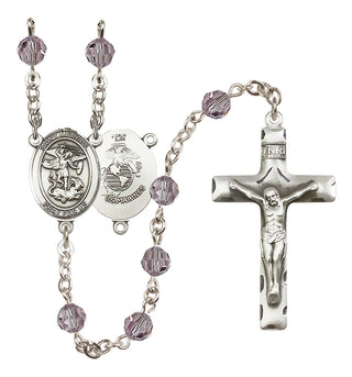 Sterling Silver 6mm Austrian Crystal Saint Michael / Marines Rosary in Light Amethyst