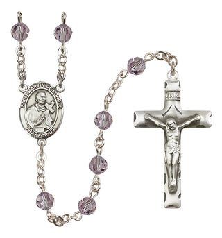 Sterling Silver 6mm Austrian Crystal Saint Martin de Porres Rosary in Light Amethyst