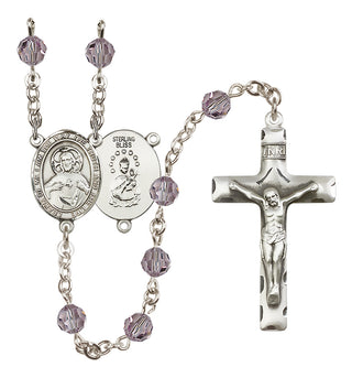 Sterling Silver 6mm Austrian Crystal Scapular Rosary in Light Amethyst