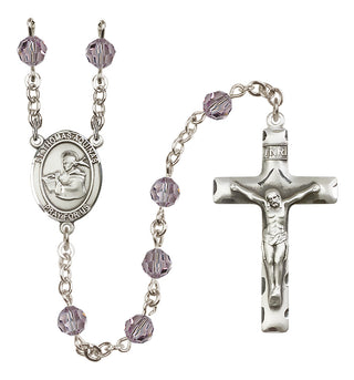 Sterling Silver 6mm Austrian Crystal Saint Thomas Aquinas Rosary in Light Amethyst