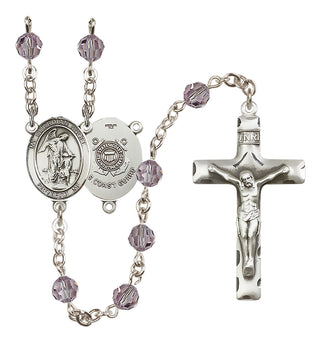 Sterling Silver 6mm Austrian Crystal Guardian Angel/Coast Guard Rosary in Light Amethyst
