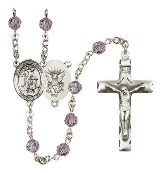 Sterling Silver 6mm Austrian Crystal Guardian Angel / Navy Rosary in Light Amethyst