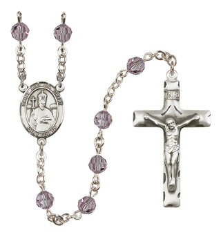 Sterling Silver 6mm Austrian Crystal Saint Leo the Great Rosary in Light Amethyst