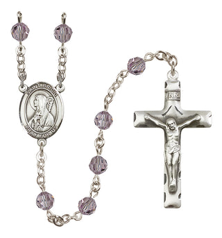 Sterling Silver 6mm Austrian Crystal Saint Brigid of Ireland Rosary in Light Amethyst
