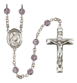 Sterling Silver 6mm Austrian Crystal Saint Agnes of Rome Rosary in Light Amethyst
