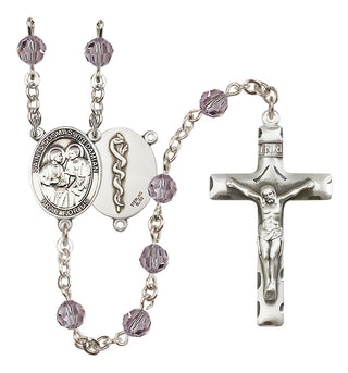Sterling Silver 6mm Austrian Crystal Saints Cosmas & Damian / Doctors Rosary in Light Amethyst