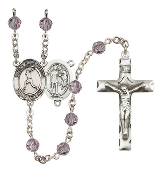 Sterling Silver 6mm Austrian Crystal Saint Sebastian/Baseball Rosary in Light Amethyst