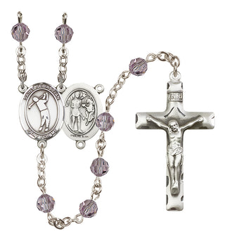 Sterling Silver 6mm Austrian Crystal Saint Sebastian/Golf Rosary in Light Amethyst