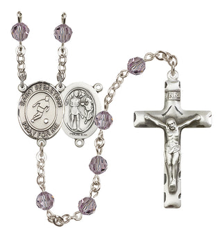 Sterling Silver 6mm Austrian Crystal Saint Sebastian/Soccer Rosary in Light Amethyst