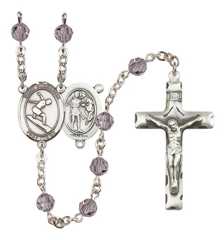 Sterling Silver 6mm Austrian Crystal Saint Sebastian/Surfing Rosary in Light Amethyst