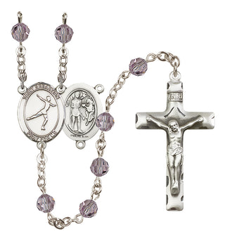 Sterling Silver 6mm Austrian Crystal Saint Sebastian/Figure Skating Rosary in Light Amethyst