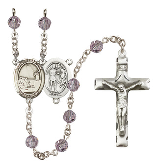 Sterling Silver 6mm Austrian Crystal Saint Sebastian / Fishing Rosary in Light Amethyst