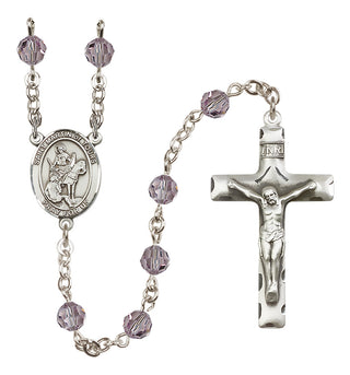 Sterling Silver 6mm Austrian Crystal Saint Martin of Tours Rosary in Light Amethyst