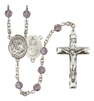 Sterling Silver 6mm Austrian Crystal Our Lady of Mount Carmel Rosary in Light Amethyst