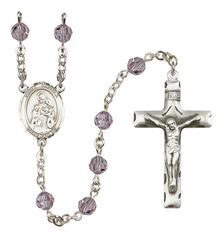 Sterling Silver 6mm Austrian Crystal Saint Angela Merici Rosary in Light Amethyst