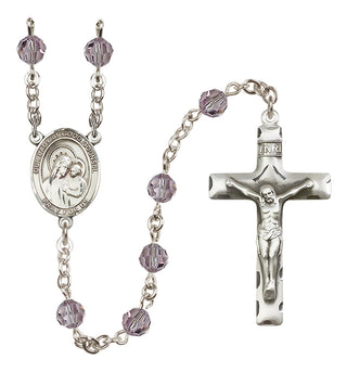 Sterling Silver 6mm Austrian Crystal Our Lady of Good Counsel Rosary in Light Amethyst