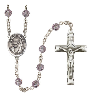 Sterling Silver 6mm Austrian Crystal Virgen del Lourdes Rosary in Light Amethyst
