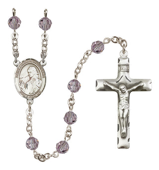 Sterling Silver 6mm Austrian Crystal Saint Finnian of Clonard Rosary in Light Amethyst