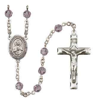 Sterling Silver 6mm Austrian Crystal Corazon Inmaculado de Maria Rosary in Light Amethyst