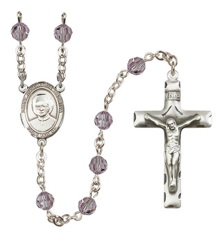 Sterling Silver 6mm Austrian Crystal Saint Josemaria Escriva Rosary in Light Amethyst