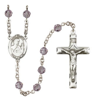 Sterling Silver 6mm Austrian Crystal Saint Kieran Rosary in Light Amethyst