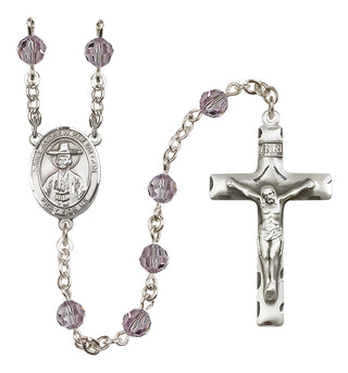 Sterling Silver 6mm Austrian Crystal Saint Andrew Kim Taegon Rosary in Light Amethyst