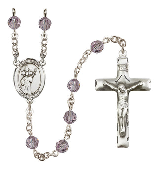 Sterling Silver 6mm Austrian Crystal Saint Aidan of Lindesfarne Rosary in Light Amethyst
