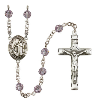 Sterling Silver 6mm Austrian Crystal Saint Raymond of Penafort Rosary in Light Amethyst