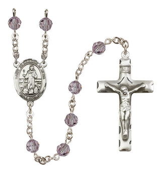 Sterling Silver 6mm Austrian Crystal Saint Bernadine of Sienna Rosary in Light Amethyst