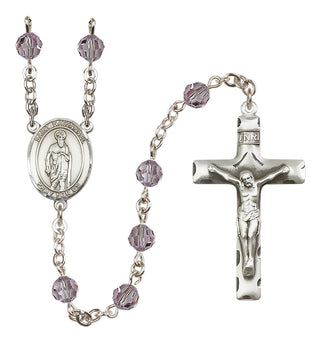 Sterling Silver 6mm Austrian Crystal Saint Nathanael Rosary in Light Amethyst