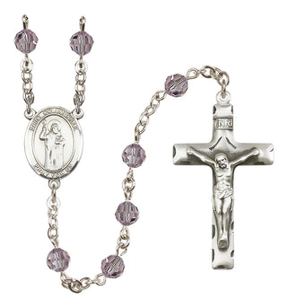 Sterling Silver 6mm Austrian Crystal Saint Columbkille Rosary in Light Amethyst