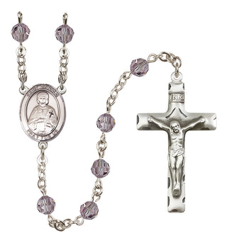 Sterling Silver 6mm Austrian Crystal Saint Gerald Rosary in Light Amethyst