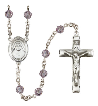 Sterling Silver 6mm Austrian Crystal Saint Alphonsa of India Rosary in Light Amethyst