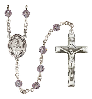 Sterling Silver 6mm Austrian Crystal Our Lady of Rosa Mystica Rosary in Light Amethyst