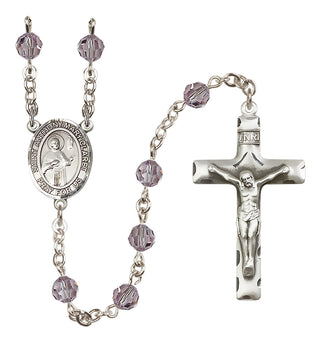 Sterling Silver 6mm Austrian Crystal Saint Anthony Mary Claret Rosary in Light Amethyst