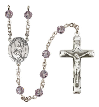 Sterling Silver 6mm Austrian Crystal Guardian Angel of the World Rosary in Light Amethyst