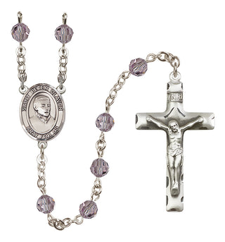 Sterling Silver 6mm Austrian Crystal Saint Peter Claver Rosary in Light Amethyst